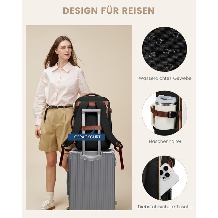 LOVEVOOK Рюкзак ручної поклажі, 40L, для подорожей та бізнесу, водонепроникний, 17.3 дюйми, для жінок, зелено-бежевий (40x20x25 см)