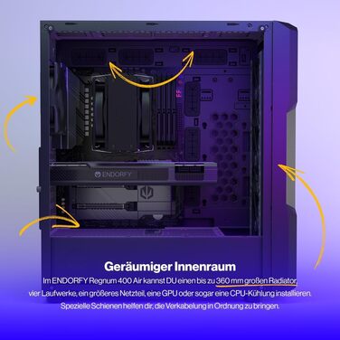 Комп'ютерний корпус ENDORFY Regnum 400 Air, 4x120 мм PWM вентилятори, скляна бічна панель, просторий, високий повітряний потік