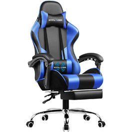 Ігрове крісло gtplayer ігрове крісло масажне ігрове крісло ергономічне ігрове крісло з підставкою для ніг, підголівником масажна поперекова подушка, м'яке ігрове крісло, обертове крісло (синє)