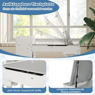 Дитячий стіл COSTWAY 3 в 1 з 2 стільцями, мольберт, органайзер, сірий (120x60x60 см)