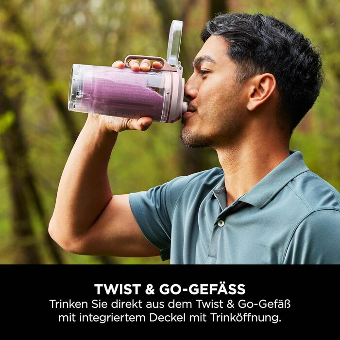 Портативний блендер Ninja Blast Max: 570 мл, акумулятор, чаша та кришка, 3 функції, для смузі та протеїнових коктейлів, рожевий (BC251EULD)