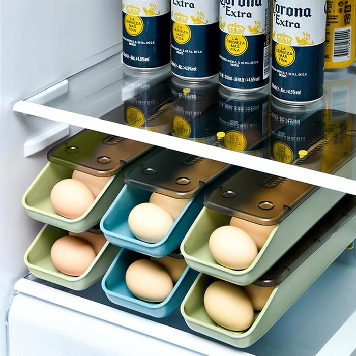 Ящик для яєць, контейнер для яєць для холодильника, дозатор для яєць, органайзер для яєць, контейнер для яєць з автоматичною прокруткою, 2 шт.