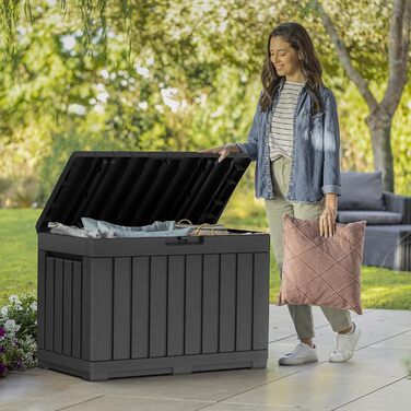 Садова скриня Koll Living Kentwood 190л з сидінням, антрацит – водонепроникний бокс для зберігання садових речей та іграшок