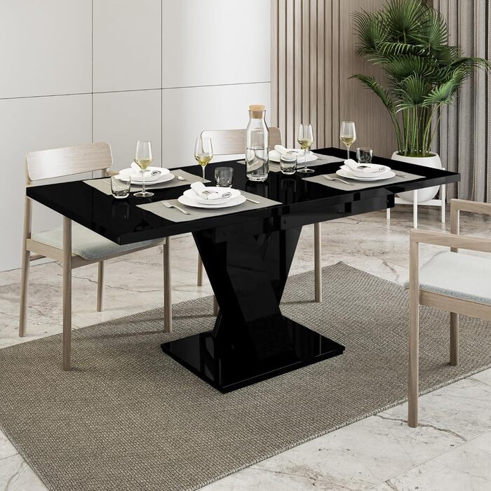 PROROOM FURNITURE Розсувний кухонний стіл Malvi – чорний глянцевий стіл 120-160 см для 4-6 осіб | Легка збірка | Для їдальні та кухні