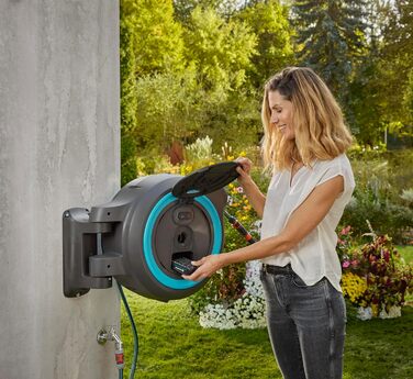 Gardena PowerRoll XXL Solo: Автоматичний шланг-намотувач 40м з акумулятором, бірюзовий (18645-55)