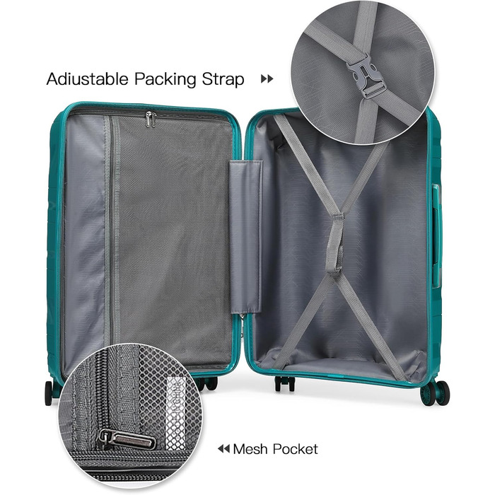 Валіза-тележка KONO: містка, легка, з TSA замком та 4 колесами (біла, блакитна, 4 шт.)