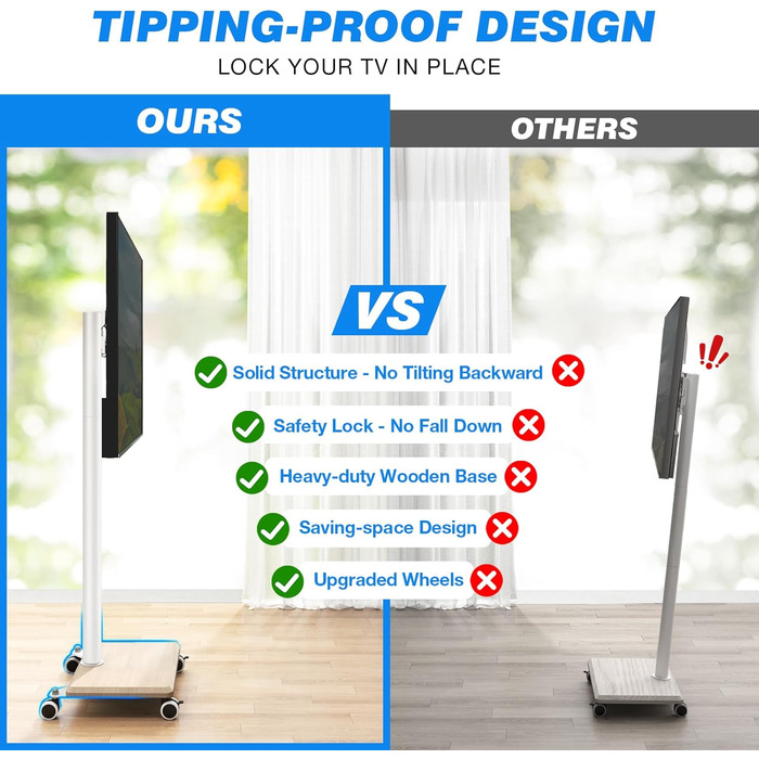 Підставка для телевізора на колесах з полицею, телевізійна тумба, мобільна підставка для телевізора 27-55 дюймів, до 40 кг, VESA 400x400 мм (Бежева)