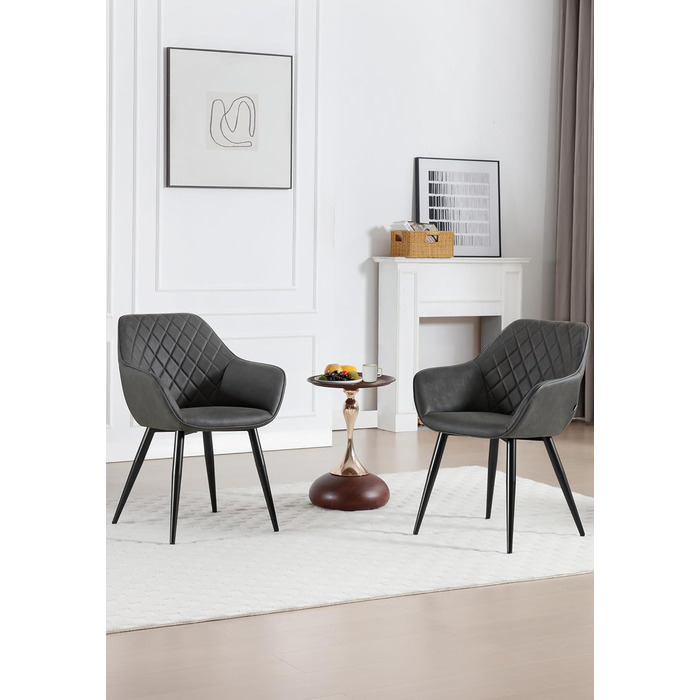 Крісла для їдальні WOLTU, 2 шт. в наборі, для кухні та вітальні, з м'якими сидіннями та підлокітниками, зелені, метал, штучна шкіра BH153gn-2