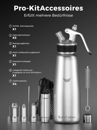 Пристрій для збивання вершків, 500 мл, з набором насадок та щіткою (нержавіюча сталь)