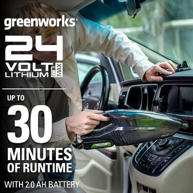 Акумуляторний ручний пилосос Greenworks G24HV (літій-іонний 24 В, 2 рівні швидкості, 2 рівні фільтрації, система фільтрації для вологого та сухого використання, включаючи акумулятор та зарядний пристрій) (лише інструменти)