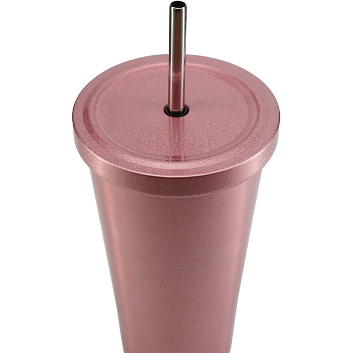 Ізольована Термальна чашка з соломкою, Термальна чашка об'ємом 500 мл з подвійними стінками, кавова чашка з нержавіючої сталі для крижаних або гарячих напоїв (Рожеве золото)