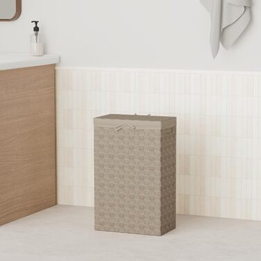 Кошик для білизни RAN6892 Stan з кришкою, ручками, плетіння, металевий каркас, знімний льняний вкладень, 30 x 30 x 50 см, колір шоколадний