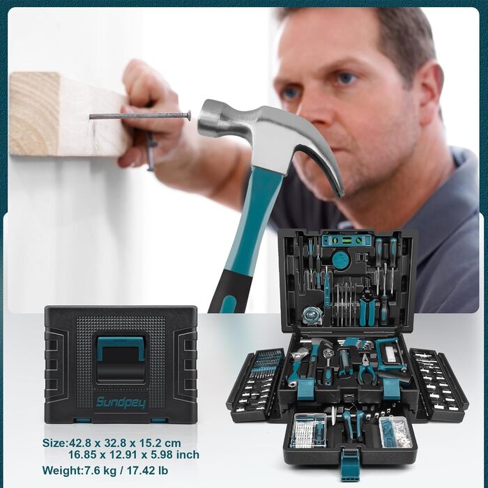Набір інструментів Sundpey 379 предметів в кейсі з висувним ящиком, універсальний набір для дому та ремонту, синій