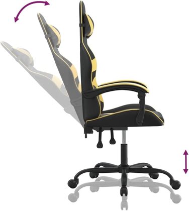 Ігрове крісло VidaXL, крісло, що обертається, офісне крісло, крісло, що обертається, спортивне Крісло, офісне крісло, робочий стіл, комп'ютерне крісло, чорний, зелений, штучна шкіра (без підставки для ніг, чорний і золотий)