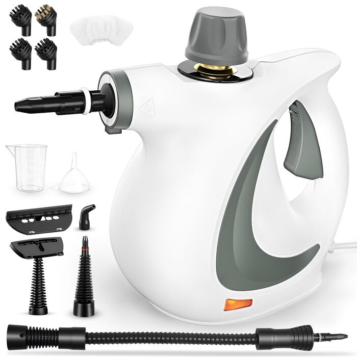 Портативний пароочисник для дому з аксесуарами, 3 бари, 1300 Вт, без хімікатів. Підходить для кухні, підлоги, плитки, диванів (білий)