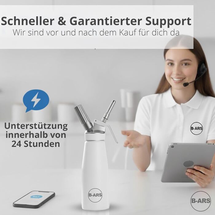 Кухонний сифон B-ARS з алюмінію, 500 мл, білий – аксесуар для холодних мусів та десертів, без системи тиску, з нержавіючою сталевою насадкою, придатний для миття в посудомийній машині