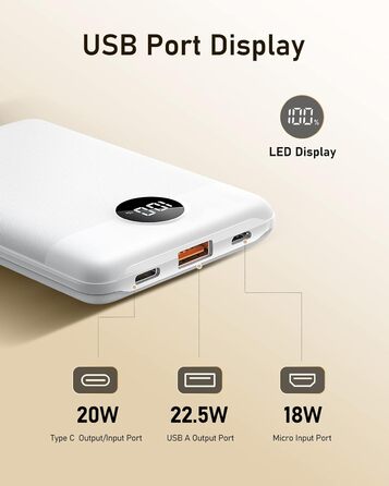 Зовнішній акумулятор Power Bank 10000mAh VEEKTOMX 22.5W Mini PD3.0 QC3.0 USB C для iPhone/Samsung тощо (білий)