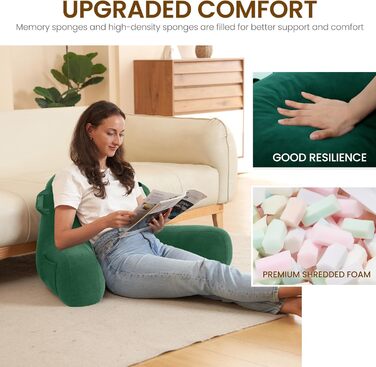 Подушка для читання та відпочинку в ліжку для дорослих, з підлокітниками, зелена