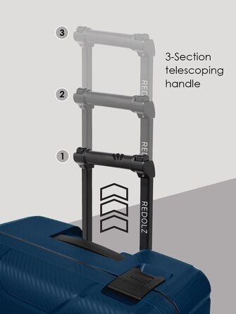 Набір валіз REDOLZ Hartschalen 3-ті, без замка-блискавки, з 3-точковим закриттям, з поліпропілену, 4 подвійні колеса, TSA-замок, для жінок та чоловіків (Essentials 15), Navy Blue, L (75 см)