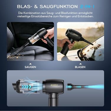 Акумуляторний ручний пилосос SoarFly 4 в 1, 25000Па, бездротовий міні-пилосос для авто, дому та ПК з безщітковим двигуном, LED-підсвіткою та набором щіток, чорний