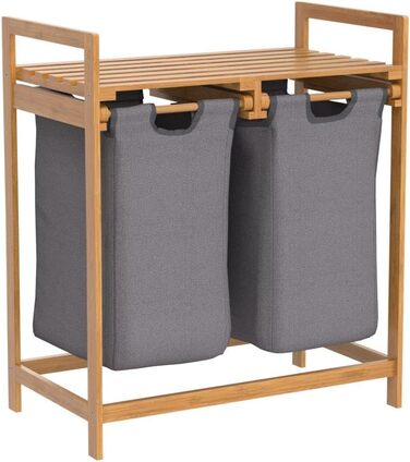 Кошик для білизни Lumaland з бамбука з 2 висувними мішками для білизни | Легкий у догляді, стійкий до вологи, легко очищується | Висота приблизно 73 см x 64 см ширина x 33 см глибина [Бежевий] 2 відділення для білизни, 2 мішки для білизни | Бежевий