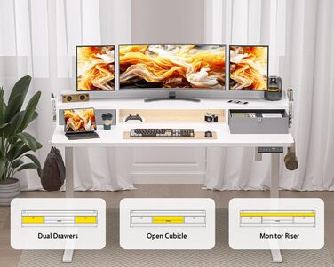 Електричний письмовий стіл WALKINGDESK з регулюванням висоти, 2 шухлядами, ергономічний сидячи-стоячи, для домашнього офісу, з полицею, гачком, DIY-панеллю, 122x61 см, білий