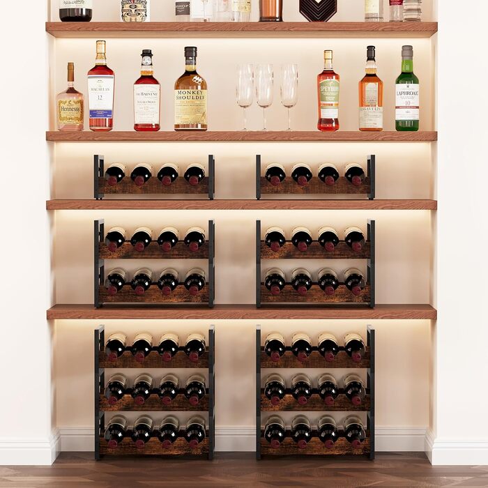 Стелаж для вина на 12 пляшок, 3 яруси, підставка для вина, органайзер для пляшок, античний коричневий