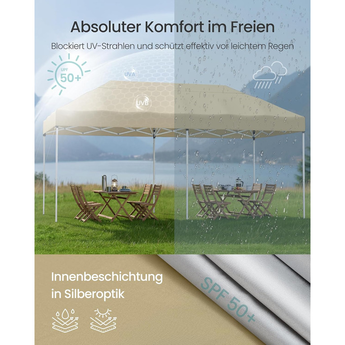 Павільйон SONGMICS 3x3 м, розкладний, для саду, відпочинку, вечірок, захист від сонця та дощу, портативний, бежевий