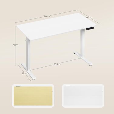 Електричний регульований стіл WOLTU, 120x60 см, білий. З USB-портом, функцією пам'яті, для офісу та дому. Ергономічний стіл для роботи за комп'ютером