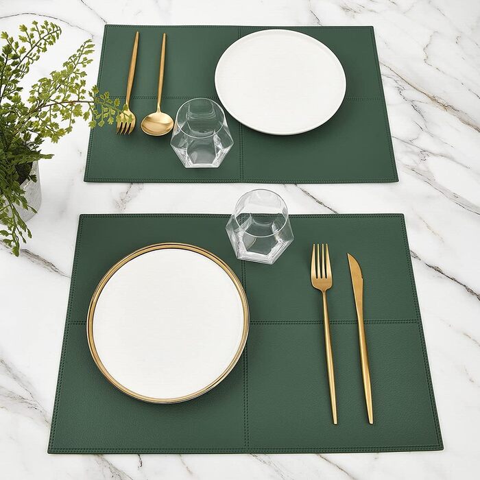 Набори килимків на стіл Punkspace з екошкіри, 6 шт., темно-зелені, стійкі до тепла та бруду, водонепроникні, для кухні та обіднього столу