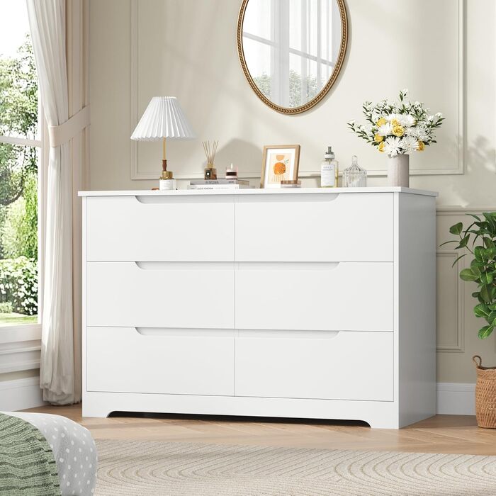 Комод HOCSOK білий з 6 висувними ящиками, 105x71x40 см – для вітальні, кухні, спальні