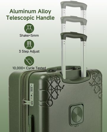 Набір валіз Sea Choice: 3 валізи з жорстким корпусом, розширювані, на 4 колесах, легкі, з TSA замком (зелений, ручна поклажа 20 дюймів)