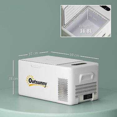 Електрична термохолодильник Outsunny 16.8 л з LED, 12/220V для авто, кемпінгу, кремово-білий