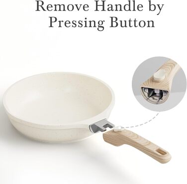 Набір сковорідок RIOVARM з індукційним покриттям, знімними ручками та кришками (20/24/28 см), антипригарне покриття без PFOA, для всіх типів плит, безпечне для миття в посудомийній машині та випікання в духовці, бежевий, 3 шт.