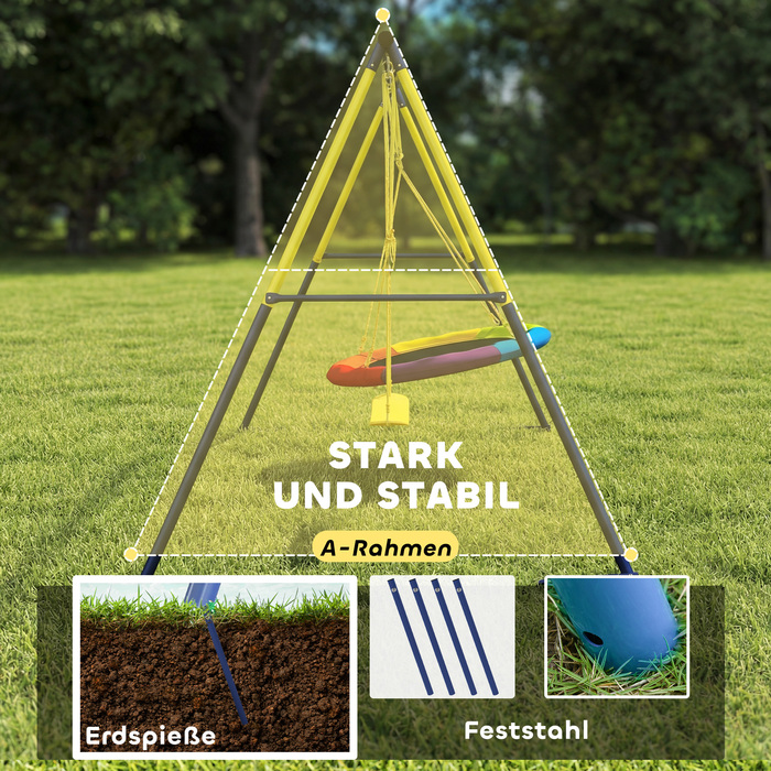 Набір гойдалок для дітей: гойдалка-гніздо, гойдалка-сидіння на ременях, регульоване канатне кріплення, для дітей 3-8 років, розмір 265x160x178 см, багато кольорів