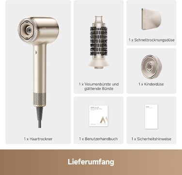 Фен для волосся MOVA Shine 20 з дифузором, високошвидкісним двигуном та плазмовим доглядом, NTC-контролем температури, Gold