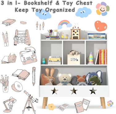 Дитяча полиця для іграшок та книг Garden 4 you, полиця для дитячої кімнати з 3 відкритими секціями, 60x30x63 см (білий)