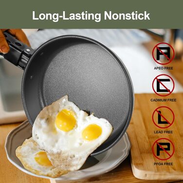 Набір посуду для кемпінгу Odoland 5шт: каструля, сковорода, чайник з знімним ручками. Ідеально для пікніків, походів та кемпінгу. Зелений антипригарний набір посуду.