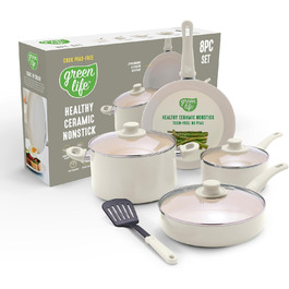 Набір кухонного посуду GreenLife Soft Grip 8 предметів: антипригарне покриття, кераміка, без ПТФЕ, для приготування, смаження, тушкування, з кришками, не нагріваються ручки