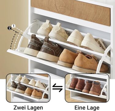 SoBuy Взуттєва шафа з 2 відкидними дверцятами, полиці та ящик, білий, 61x100x26 см, FSR165-W