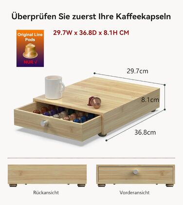 Організатор для капсул Nespresso та Lavazza, бамбук, на 48 капсул. Підставка під кавомашину