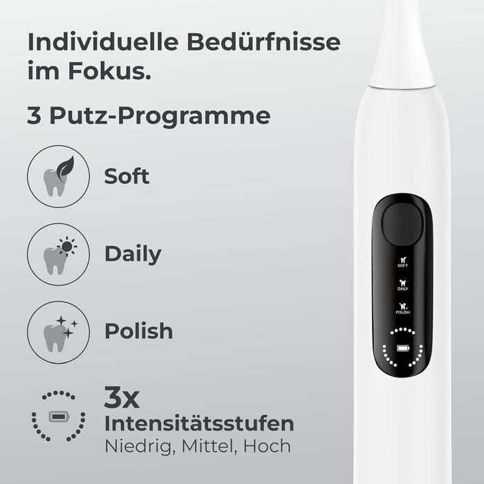 Електрична зубна щітка POIVES P1 Pro з датчиком тиску, 72 000 рухів, гарантія до 4 років, 111 днів без ризику, тривалий час роботи, колір Midnight Blue (P1 Pro Silk White)