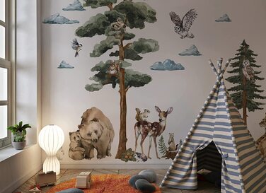Таємниця лісу / наклейка на стіну з зображенням болотних тварин / наклейка на стіну для дитячої кімнати для хлопчиків і дівчаток / прикраса на стіну для дитячої кімнати з тваринами / овеча кімната для вітальні для хлопчиків / ms3627 (XL)