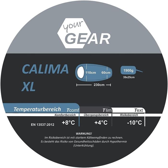 Ваш кемпінговий спальний мішок GEAR Calima XXL -10C Надширокий еліпсний спальний мішок 230x110см з капюшоном Blue Grey