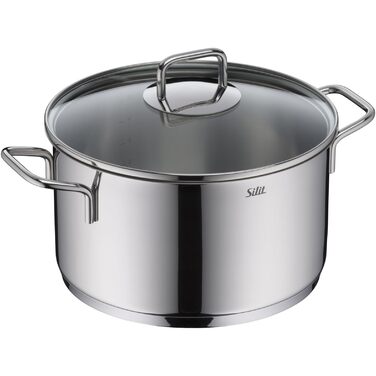 Набір кухонного посуду Silit Extra Cook: каструлі 16/20/24 см з кришками, ковшик 16 см, внутрішня шкала, широкий зливний край, придатний для миття в посудомийній машині, з нержавіючої сталі Crominox