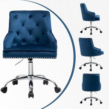 Крісло офісне Fiximaster з велюру, поворотне, з роликами, регульоване по висоті, для макіяжу, з золотими ніжками, сучасне, для офісу, спальні або туалетного столика, до 135 кг (Блакитне)