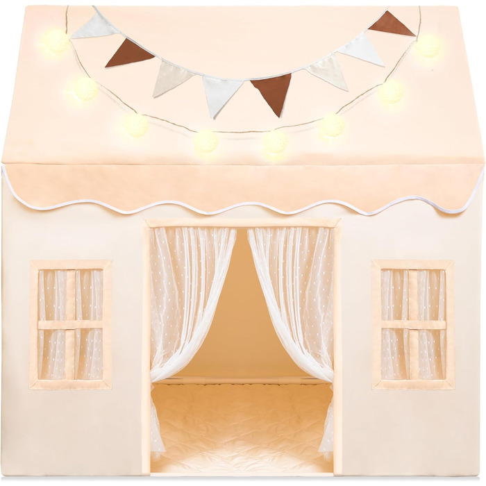 Дитячий намет SYNCFUN з килимком та світлом для гри в приміщенні. Ігровий будиночок для дівчаток 3-13 років (Бежевий).