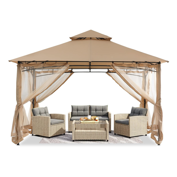 Павільйон садовий ABCCANOPY 2,4x2,4 м з подвійним дахом та москітною сіткою (Бежевий)