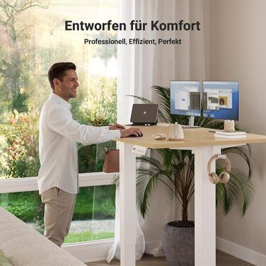 Електричний стіл Claiks з регулюванням висоти 120x60 см, з 3 функціями пам'яті, 2 гачками, бежевий