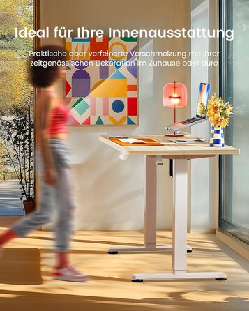 Електричний регульований стіл ErGear 100x60 см, світле дерево, з пам'яттю та з'єднувальною пластиною для дому та офісу